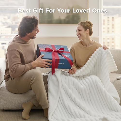 Full Size Heated Blanket - White, 6 Heat Levels & Auto Shut-Off, 72x84 inches, Fast Heating