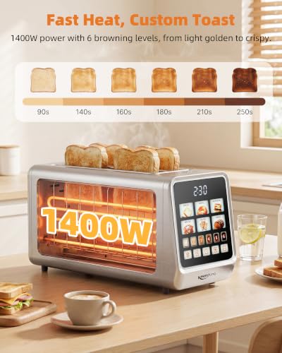 Keenstone 4-Slice Touch Screen Toaster with Wide Slots - Stainless Steel