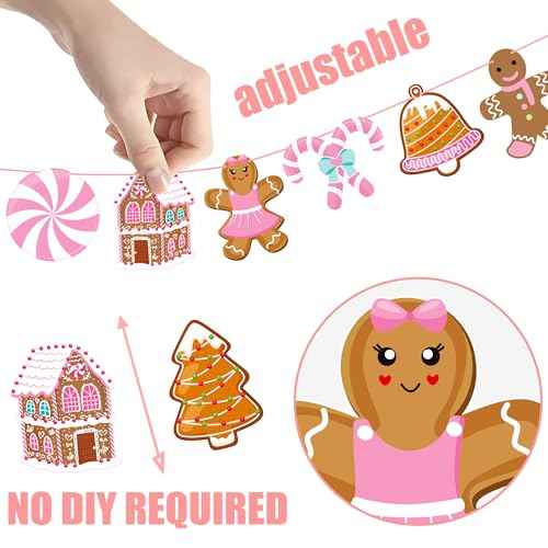 Gingerbread Christmas Decorations Pink Gingerbread Theme Banners 2PCS Christmas Candy Decor Gingerbread House Holiday Cuout Banners for Girls Xmas Birthday Baby Shower Supplies