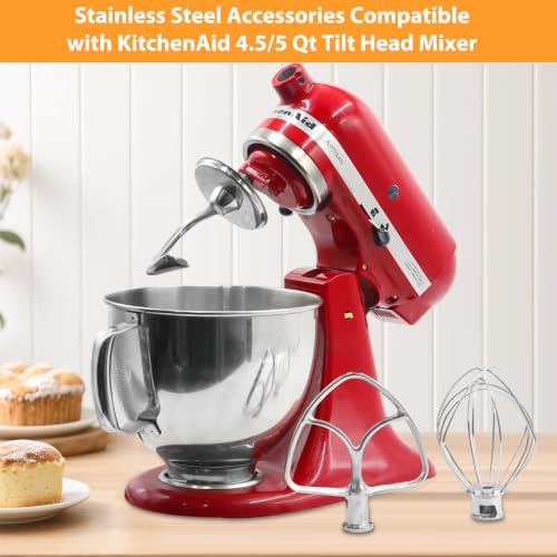 CHUDODO Stainless Steel Mixer Accessories Set for KitchenAid 4.5-5 Qt Tilt-Head, 5 Qt Version