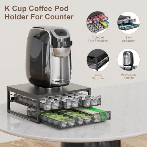 Coffee Pod Holder for Counter - Black Wooden 3 Pull-Out K-Cup Organizer