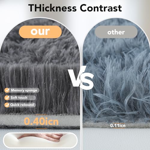 Grey 8' x 10' Fluffy Shag Area Rug for Living Room - Soft Microfiber Plush Carpet