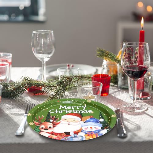 Christmas Paper Plates 24 Pack - Santa, Snowman & Holiday Themed Serving Plates