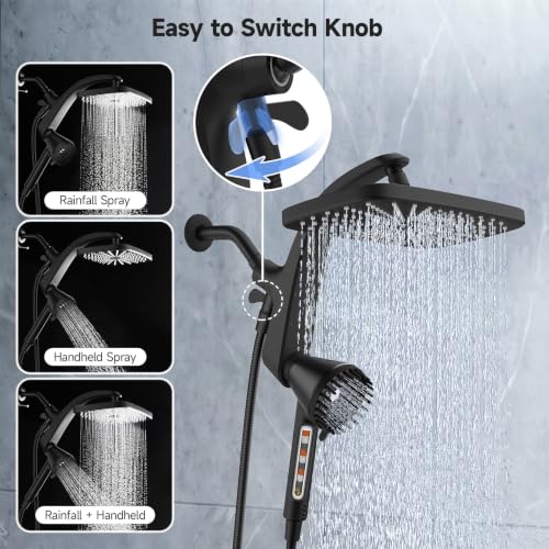 Black Filtered Handheld Shower Head with High Pressure Rainfall & 6 Spray Modes