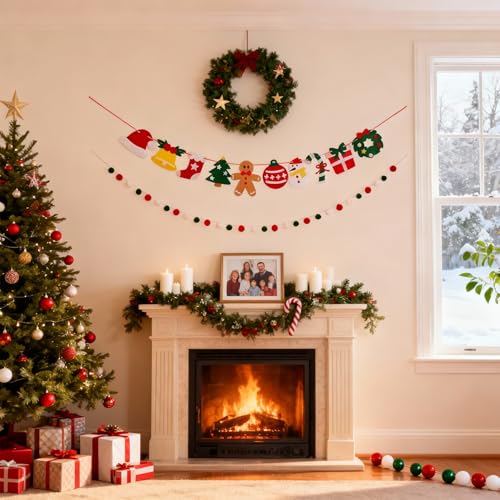 Dllesifvn Christmas Banner Set - 2 Felt Holiday Garlands with Ginger & Jingle Elements, Indoor Festive Decor, Variation A