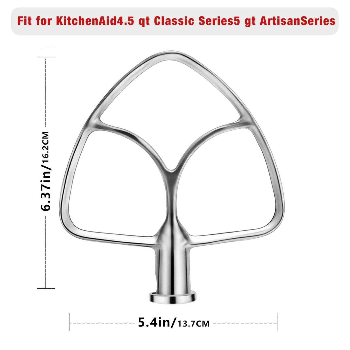 4.5-5QT Stainless Steel Flat Beater for KitchenAid Stand Mixer, Kitchen Aid Paddle Attachment Accessories/No coating/Dishwasher Safe Replacement for K45 KN15E1X KSM75 and Other Models