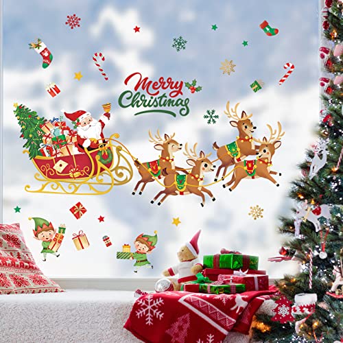 Decalmile Christmas Wall Decals Set B Santa Reindeer Elf Holiday Decor