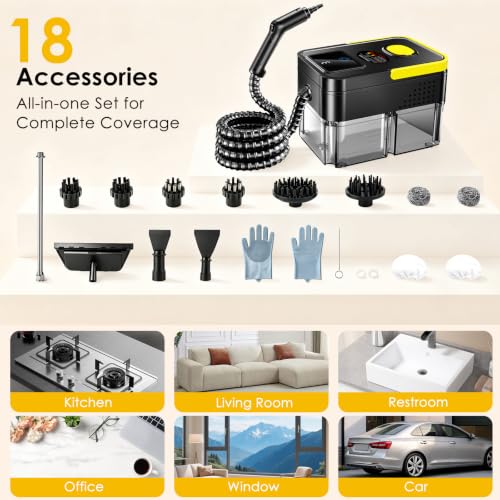 HUITINE Portable Handheld Steam Cleaner 1.9Qt Black & Yellow for Home Cleaning