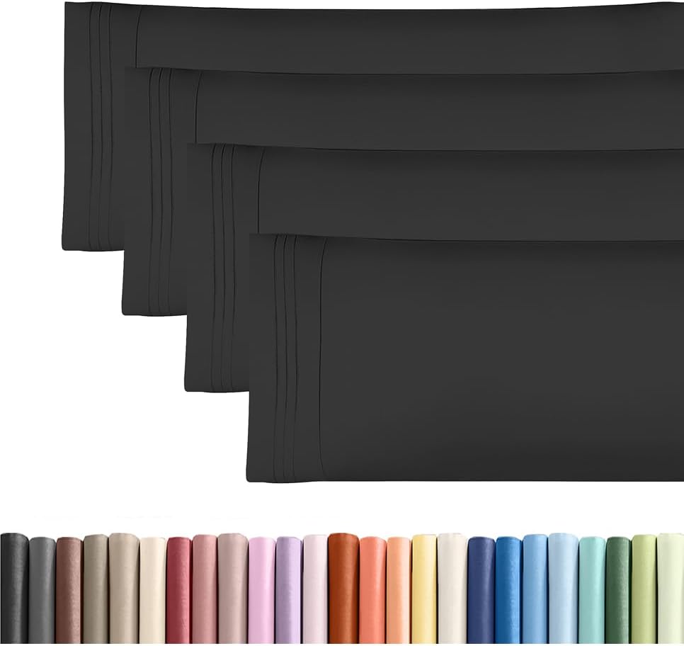 Skiennix Body Pillowcases Set of 4 | Soft 20x54 Long Pillow Covers for Side Sleepers - Cozy, Breathable, Machine Washable - Black