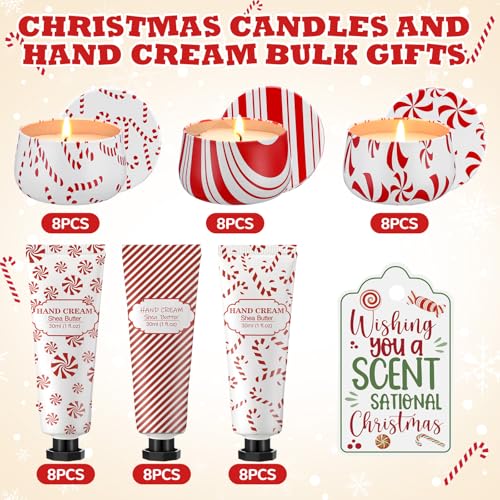 Dansib 24-Piece Christmas Candy Cane Scented Gift Set with Candles & Hand Cream - Holiday Bulk Pack