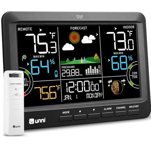Wireless Indoor Outdoor Weather Station Thermometer Atomic Clock Black - Unni