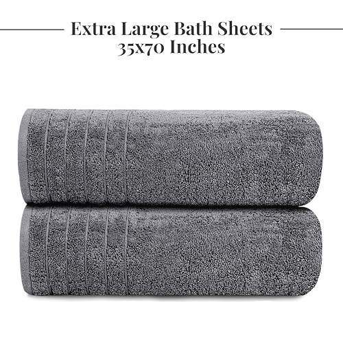 Tens Towels 2-Piece Extra Large Bath Sheets 35x70 Inches Dark Grey