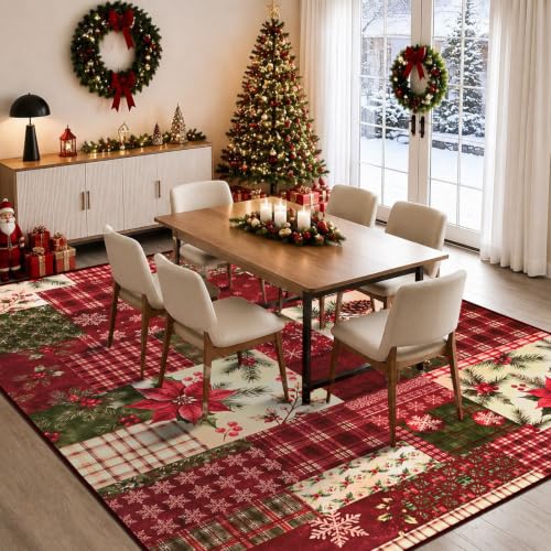 AtawLege 8' x 10' Christmas Patchwork Area Rug - Non-Slip, Washable