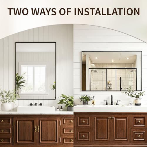 Bathroom Vanity Mirror 24x36 Inches - Black Frame, Over Sink, Wall Mount or Leaning