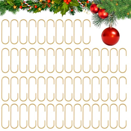 VueuKiGE Gold Christmas Ornament Hooks 100pcs with Storage Box - Small Metal Wire Hangers for Tree Decorations