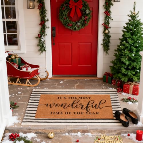 Moucuny 2 Pcs Christmas Coir Outdoor Doormat Set 16 x 28 and 24 x 35 - non slip welcome mats