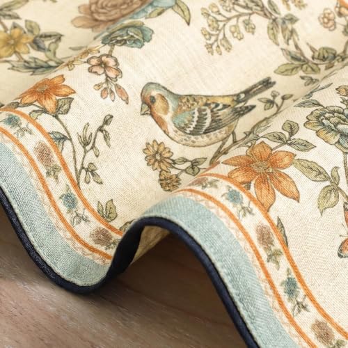 Artoid Mode Beige Floral Bird Rustic Vintage Table Runner 13x72 Inch for Dining