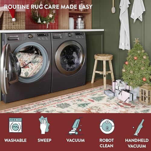 Christmas Runner Rug 2x8 Beige Non-Slip Washable Hallway Carpet for Entryway Kitchen Bathroom