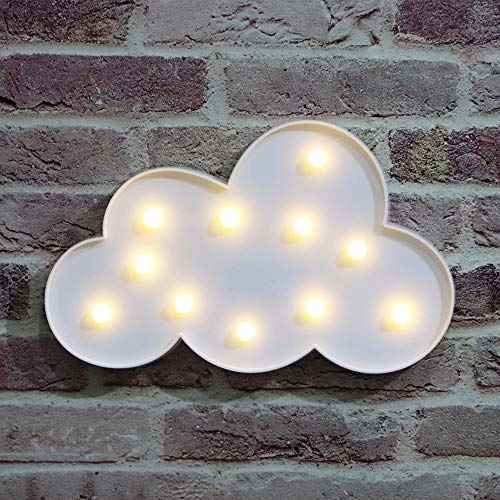White LED Cloud Marquee Signs, Light Up Cloud Decorative Signs Hanging Hole Nursery Room Night Light for Baby Shower, Party Supply, Christmas Decor-White