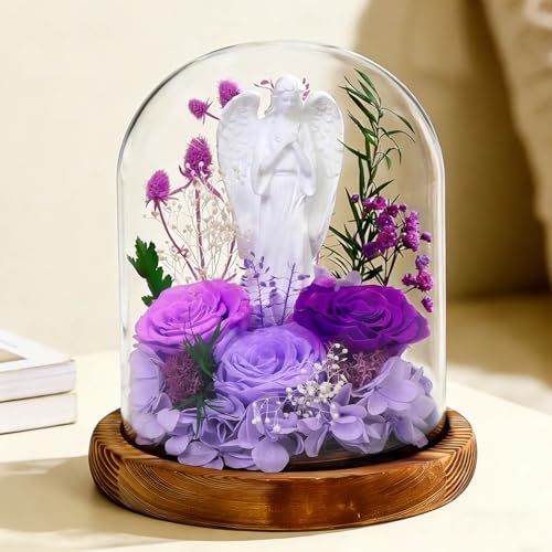 Purple Forever Real Rose Gift for Mom Women Teacher with LED Glass Dome