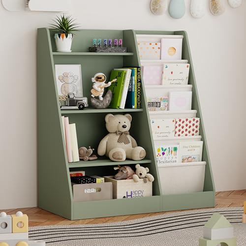 HADAMUYE 2-in-1 Kids Bookshelf and Toy Storage Organizer - Green