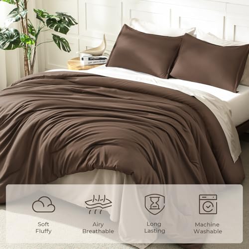 Litanika Brown Super King Plus Comforter Set - Solid Boho Bedding 3 Piece