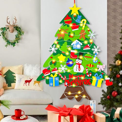 HKKYO DIY Felt Christmas Tree with Lights & Ornaments, 3.15FT Holiday Decor
