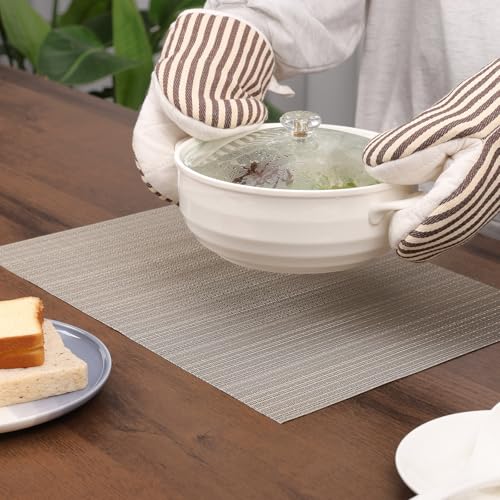 Myir JUN Golden Silver Placemats Set of 8 - 17 x 12 inch PVC, Non-Slip & Easy-Clean