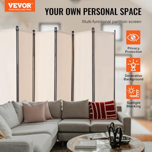 Room Divider 6 Panels Folding Privacy Screen Portable Partition Beige