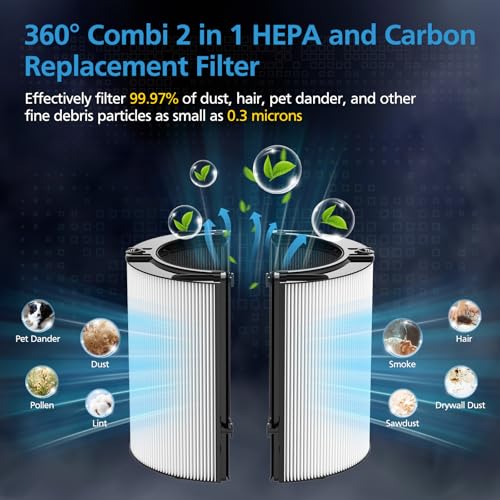 iSingo 1 Pack 360° Glass HEPA & Carbon Filter for Dyson PC1, HP1, HP2 Series