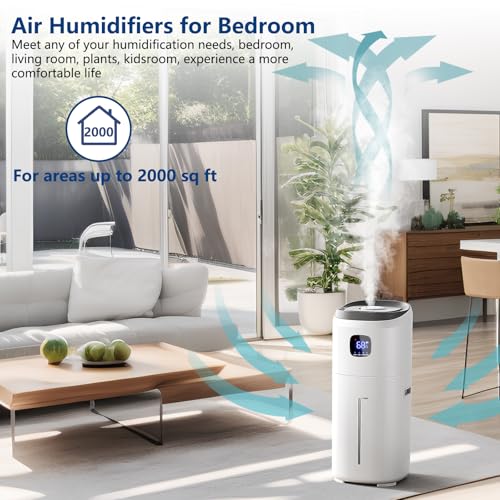 15L Large Room Humidifier for Bedroom & Nursery, 2000 Sq.ft Coverage, Quiet 26dB, Auto Shut-Off, 3 Mist Levels & Aromatherapy Diffuser