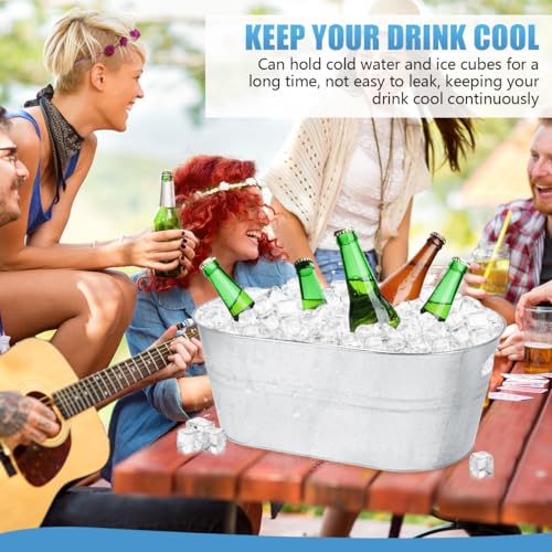 OBTANIM 4 Pack Galvanized Ice Buckets - 4 Gallon Metal Champagne Drink Coolers with Handles, Silver