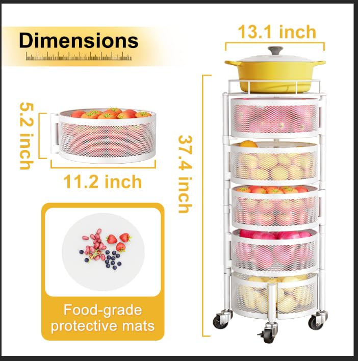 SNTD 5-Tier Rotating Fruit and Vegetable Basket Stand - White