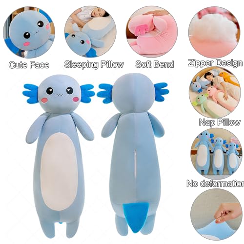 Long Axolotl Stuffed Animal Salamander Plush Pillow, Soft Axolotl Plush Toy for Boys Girls Gifts for Christmas (Blue, 65cm/25.59inch)
