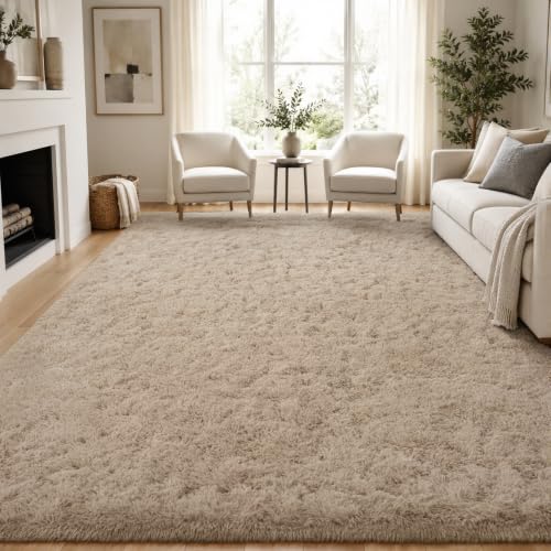 8x10 Area Rug for Living Room - Fluffy Shag Carpet with Non-Slip Backing - Camel