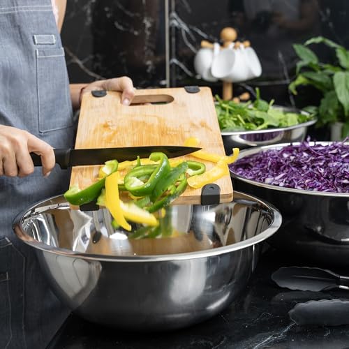 WHYSKO 12 Quart Large Stainless Steel Mixing Bowls Set - 3-Piece Nesting Kitchen Bowls