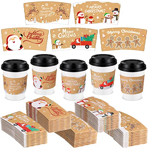 Remerry 125 Disposable Christmas Coffee Cup Sleeves Classic Holiday Design