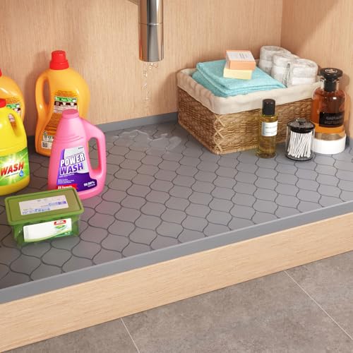 Winisok Waterproof Under Sink Mat 22 x 40 Inches Silicone Beige - Cabinet Leak Protection