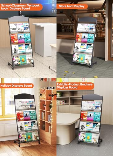 Floor-Standing Multi-Layer Magazine Rack with Wheels for Office & Exhibitions