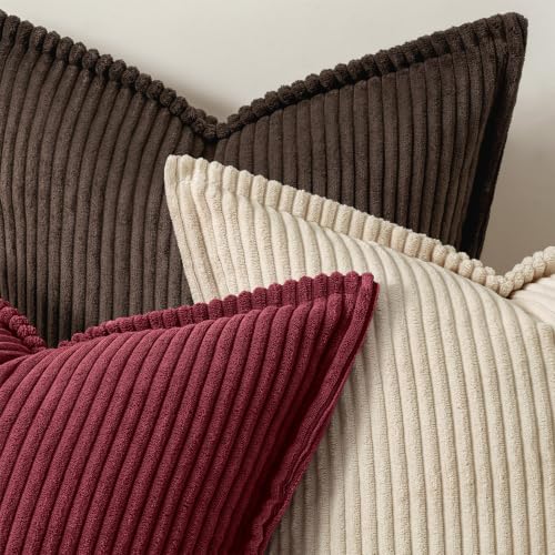 MIULEE Burgundy 18x18 Corduroy Throw Pillow Covers Set of 2