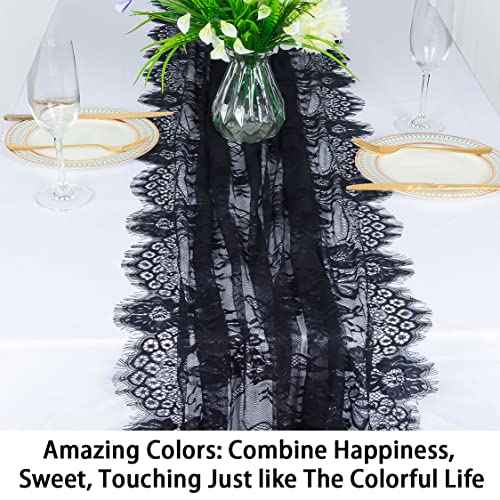 ShinyBeauty Black Lace Cloth Rectangle Table Runner - 30''x120'' Elegant Floral Lace Table Decoration