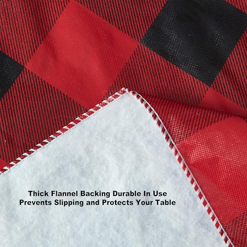 84x60 Inch Oval Christmas Buffalo Plaid Vinyl Tablecloth with Flannel Backing