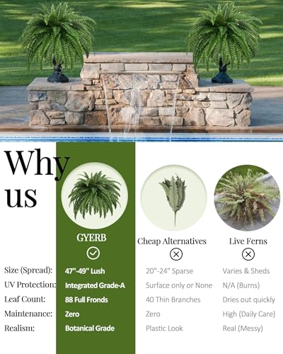 Large Artificial Boston Fern Plant - 47 Inch Faux Bush with 88 Branches, Indoor & Outdoor Decor