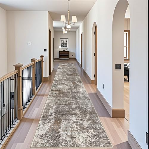 3x20 ft Extra Long Hallway Runner Rug Non-Slip Washable Modern Floor Mat Brown Beige