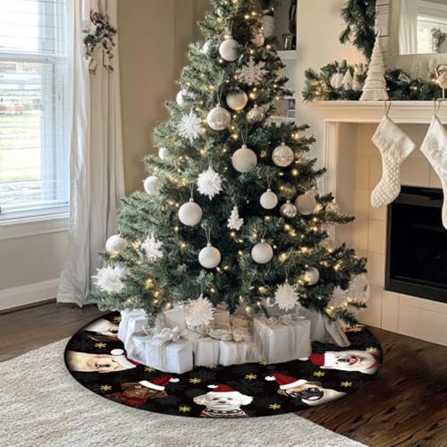 Dog Christmas Tree Skirt 48 Inches Black and Gold Xmas Under Base