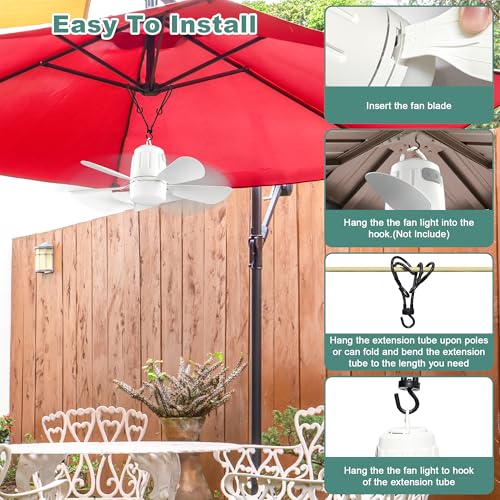 20-Inch Portable Outdoor Ceiling Fan with Light & Remote - White, 20000mAh Battery