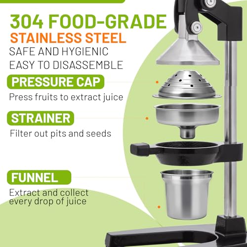 Cast Iron Juicer Manual Hand Press - Professional Citrus Juicer, Black