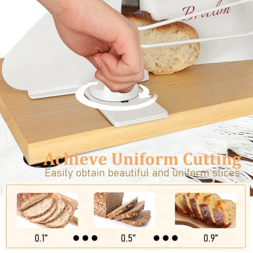 Brvclon Grayish White Manual Bread Slicer with Adjustable Thickness & 10 Bread Bags