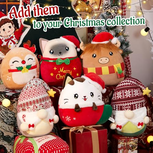 WEWILL 12'' Christmas Highland Cow Soft Plush Pillow Xmas Highland Cow Stuffed Animal Gifts for Toddler Kids Boys Girils