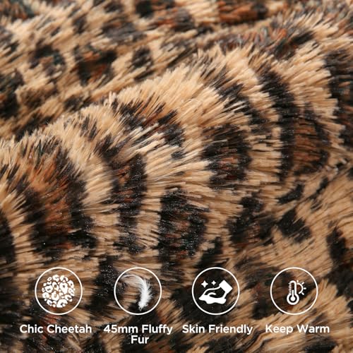 Bolder Cheetah Faux Fur Comforter Set Full Size 3 Pieces - Brown